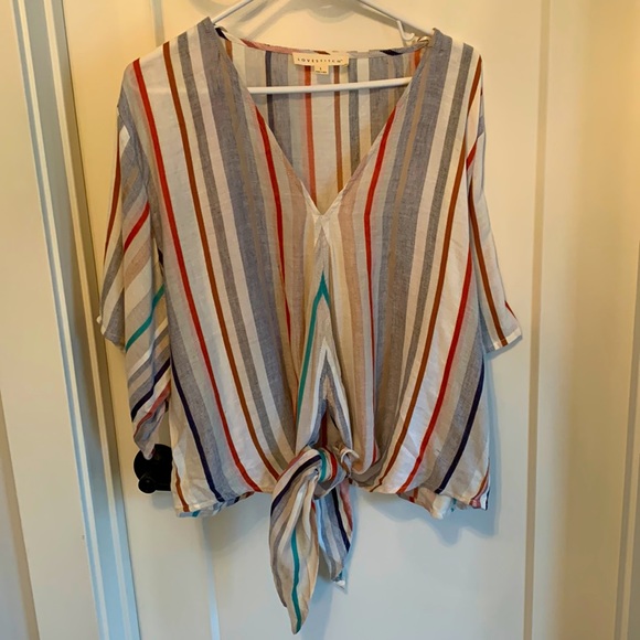 Multi Colored Stripe tie front summer top - Picture 1 of 8